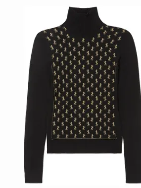 CHLOE METALLIC INTARSIA WOOL-BLEND TURTLENECK SWEATER