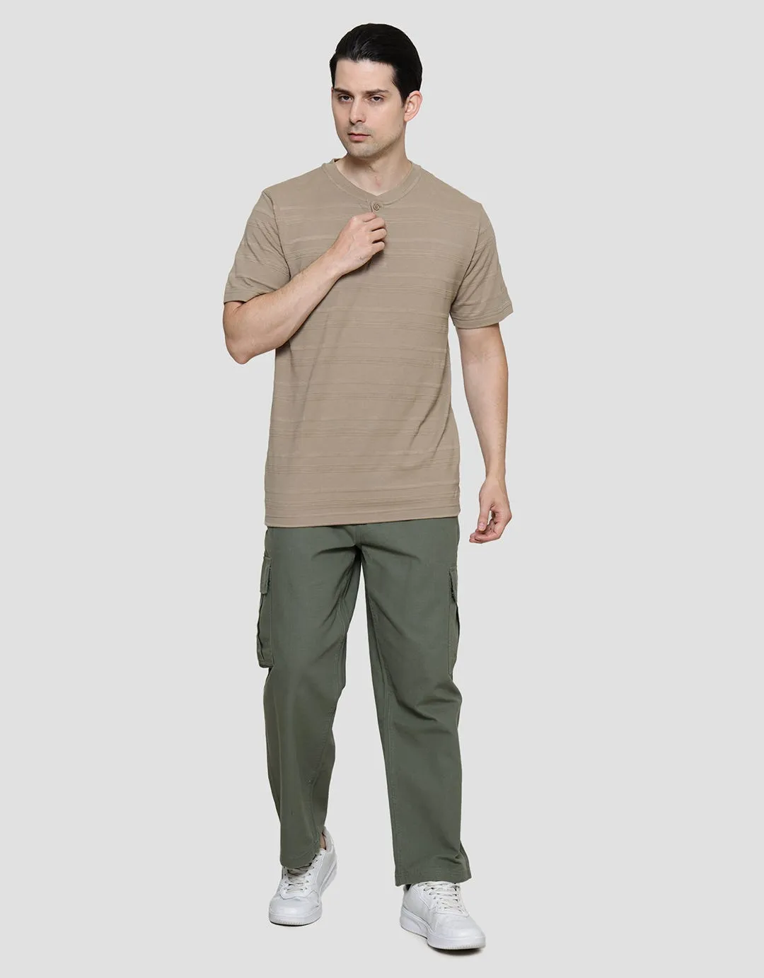 Cole Fancy Solid Kaos Henley Lengan Pendek Pria