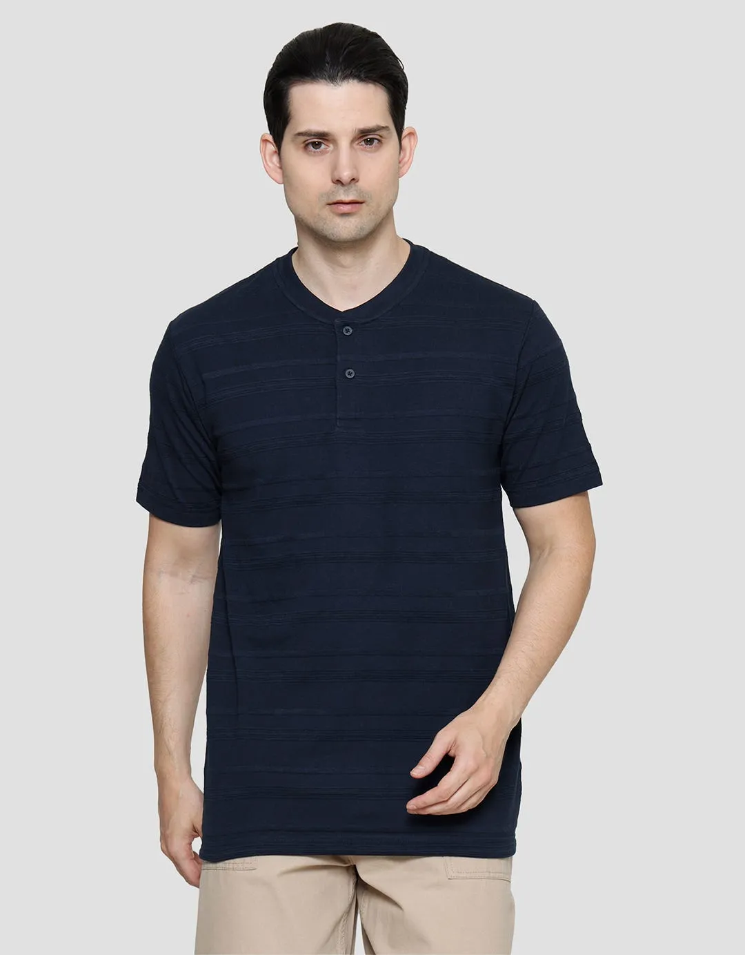 Cole Fancy Solid Kaos Henley Lengan Pendek Pria