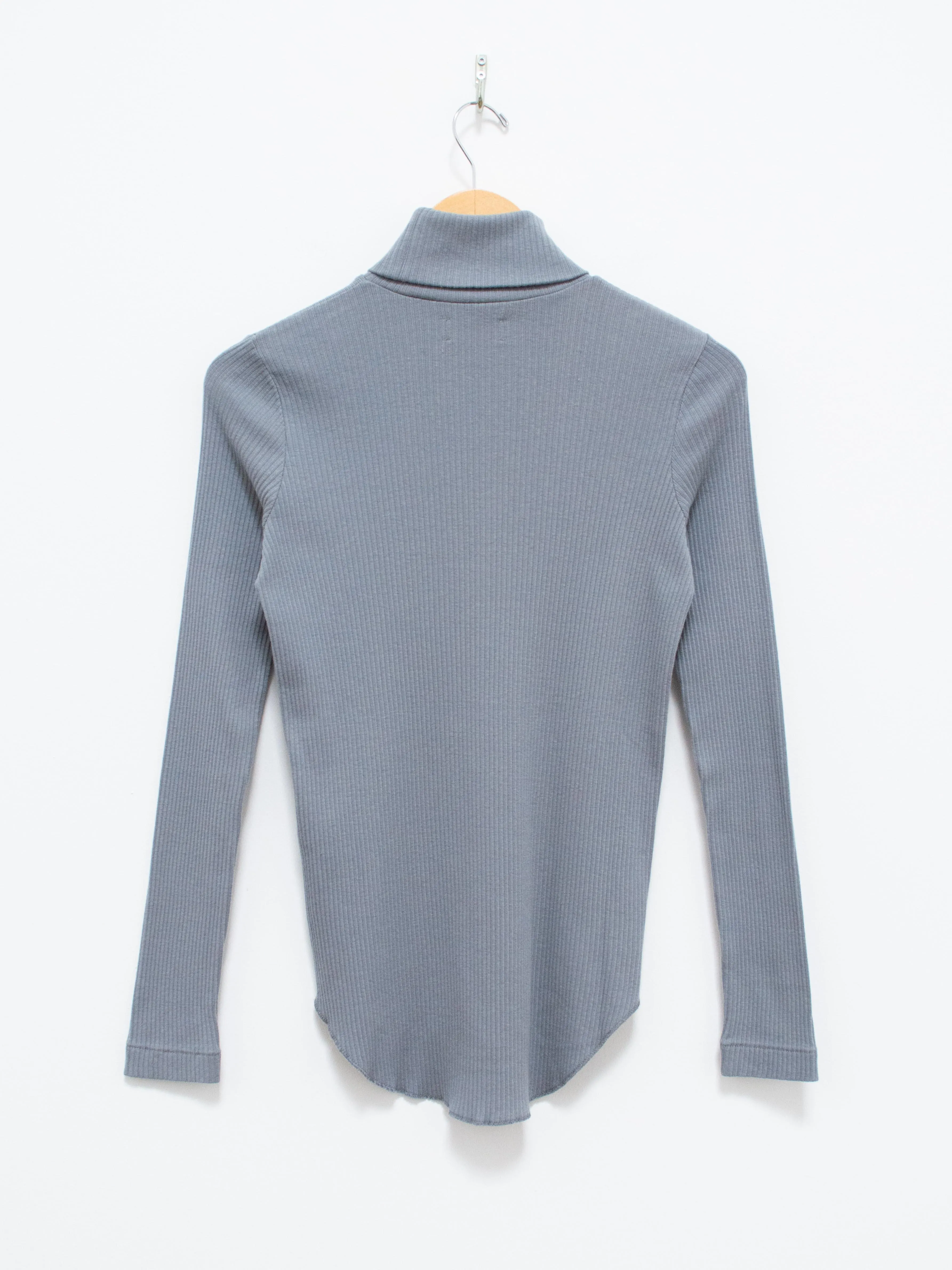 Cotton Silk Rib Turtleneck Tee - Gray Blue