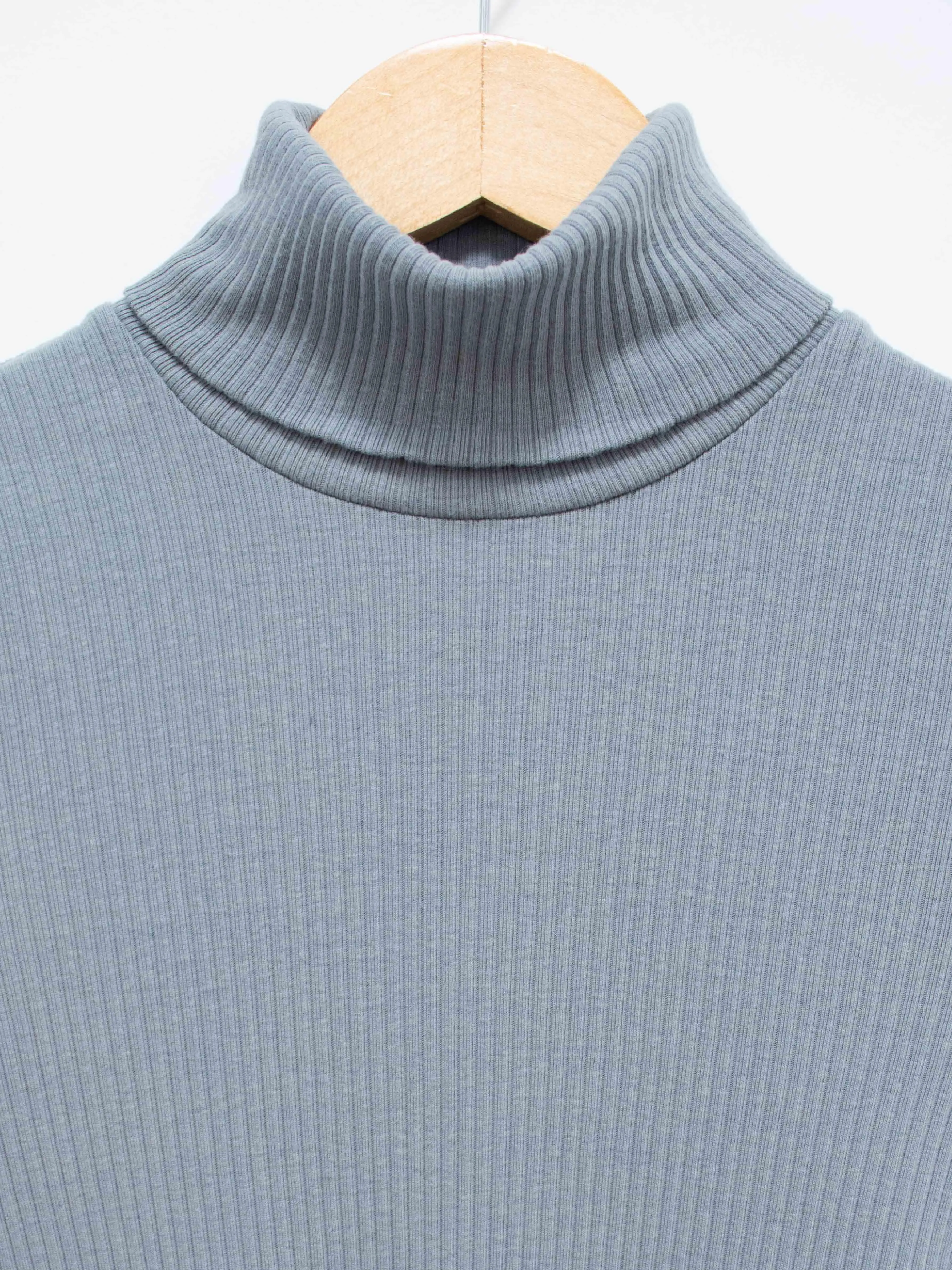 Cotton Silk Rib Turtleneck Tee - Gray Blue