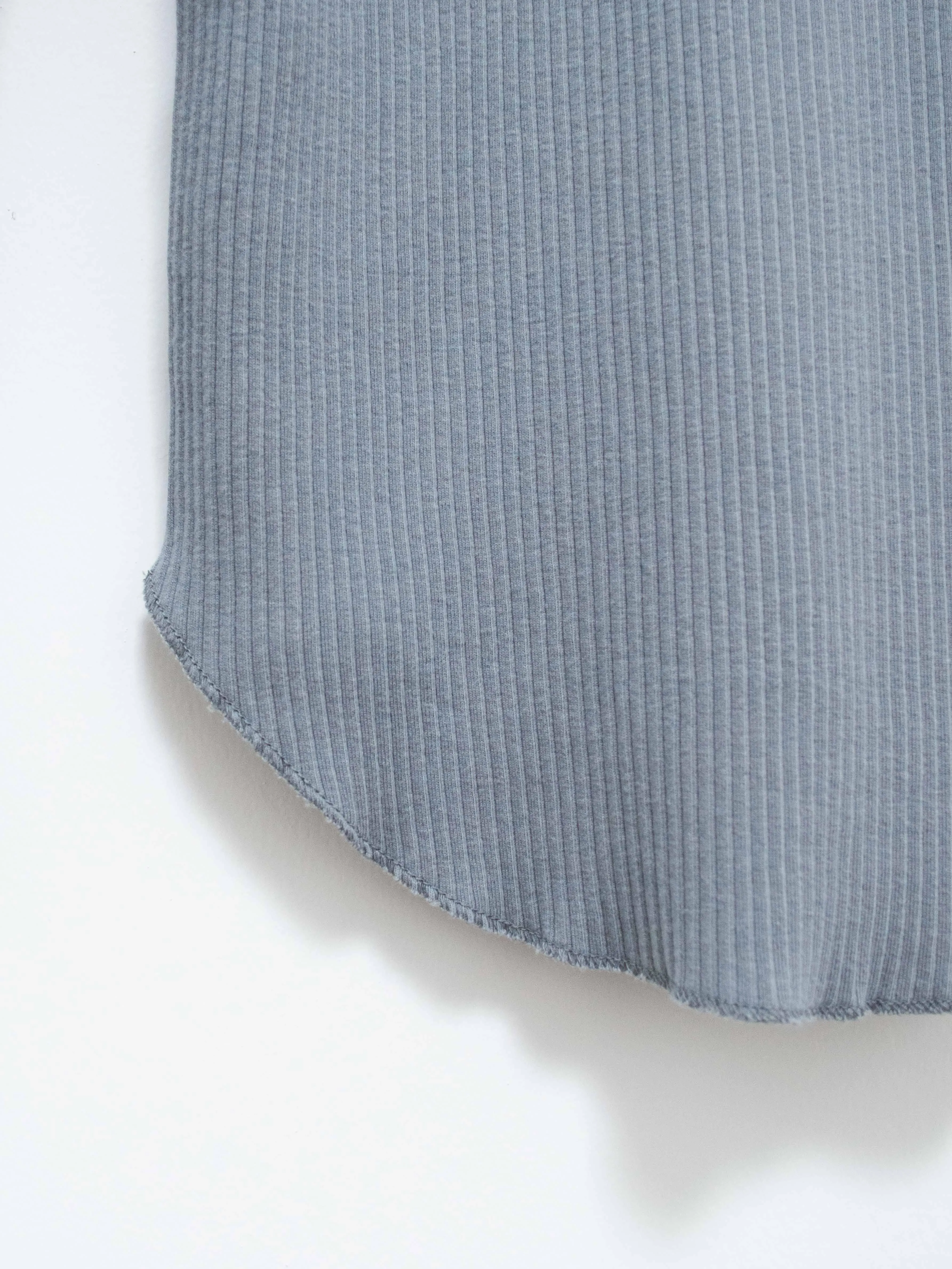 Cotton Silk Rib Turtleneck Tee - Gray Blue