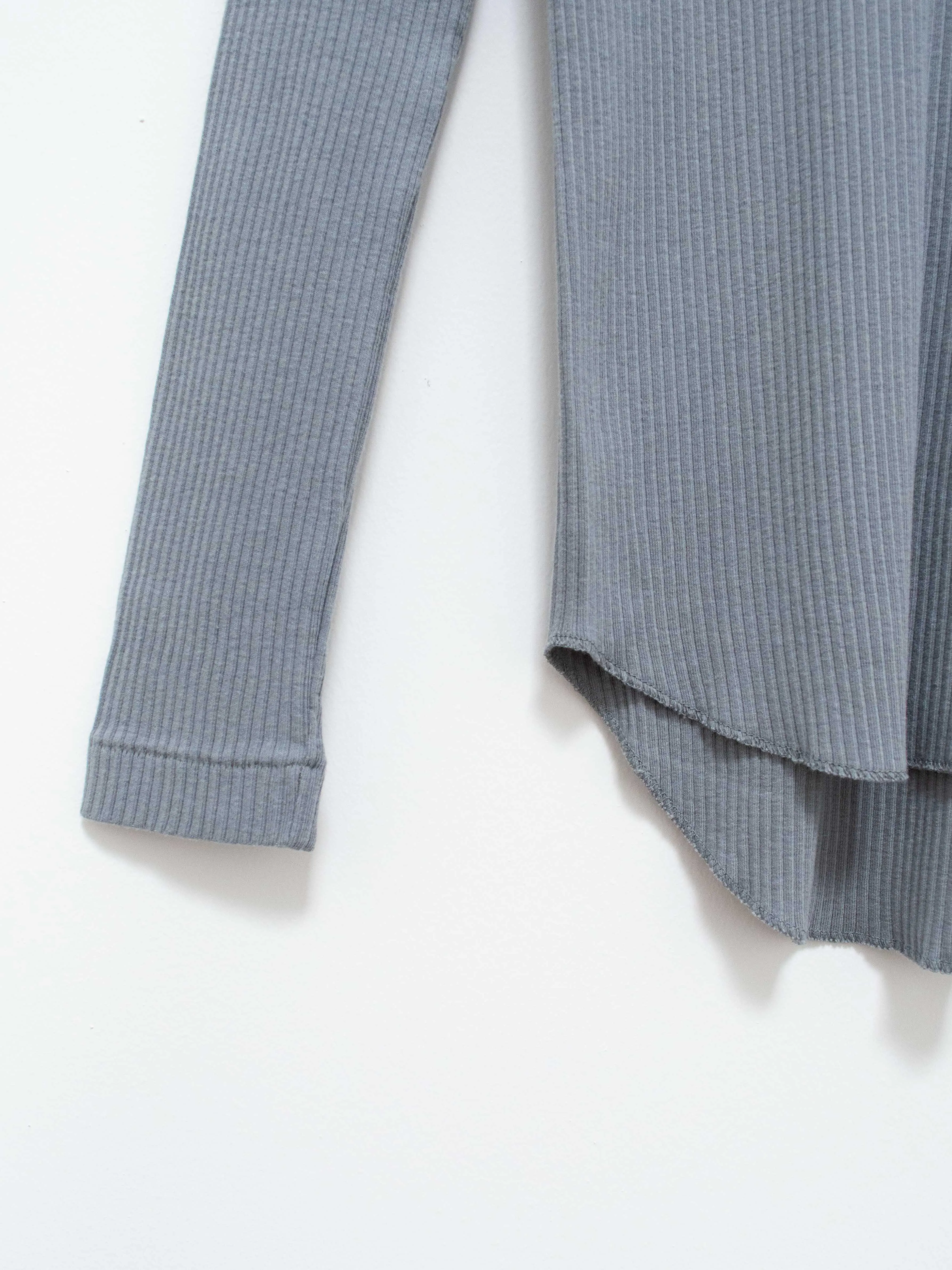 Cotton Silk Rib Turtleneck Tee - Gray Blue