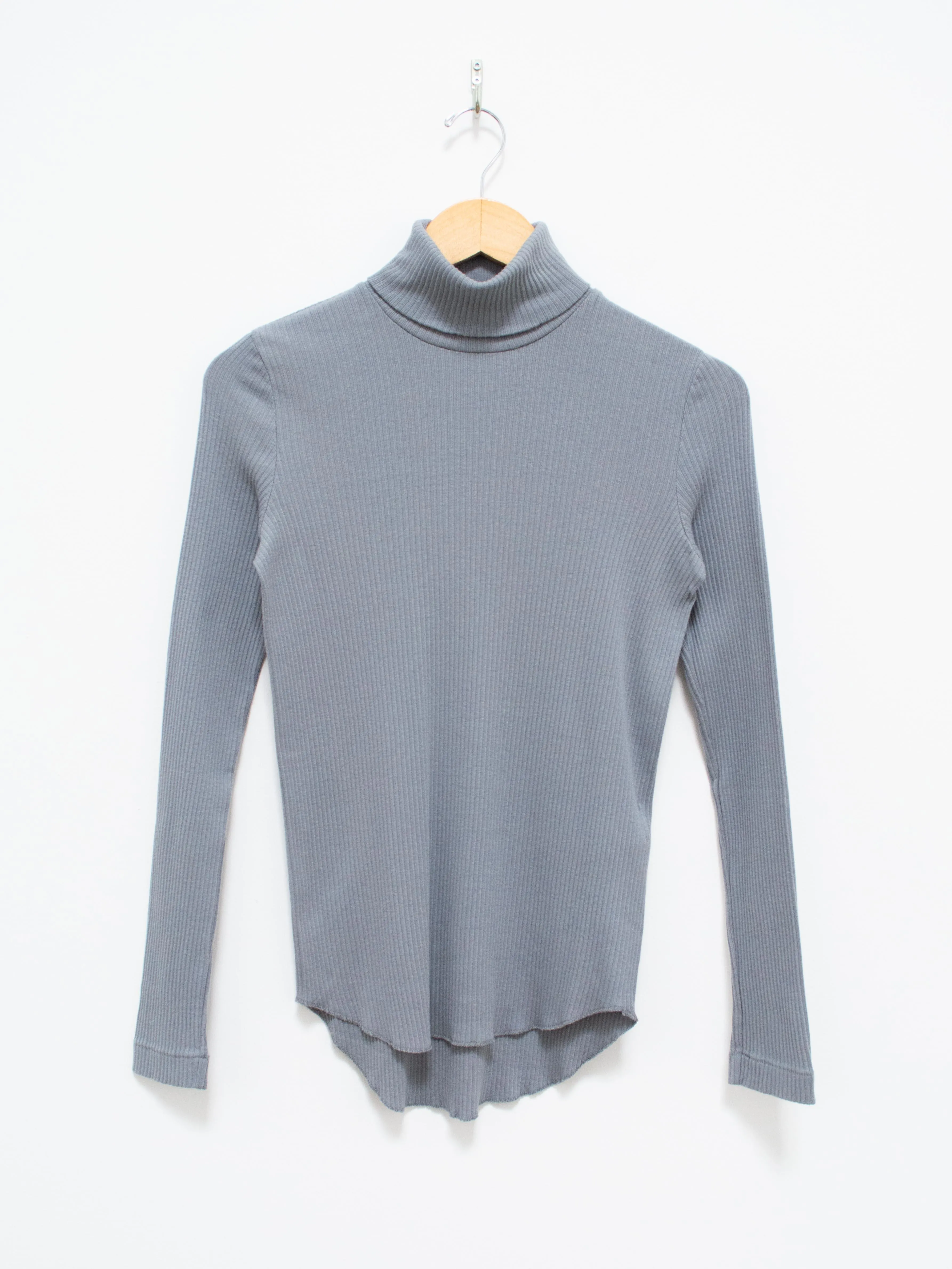 Cotton Silk Rib Turtleneck Tee - Gray Blue