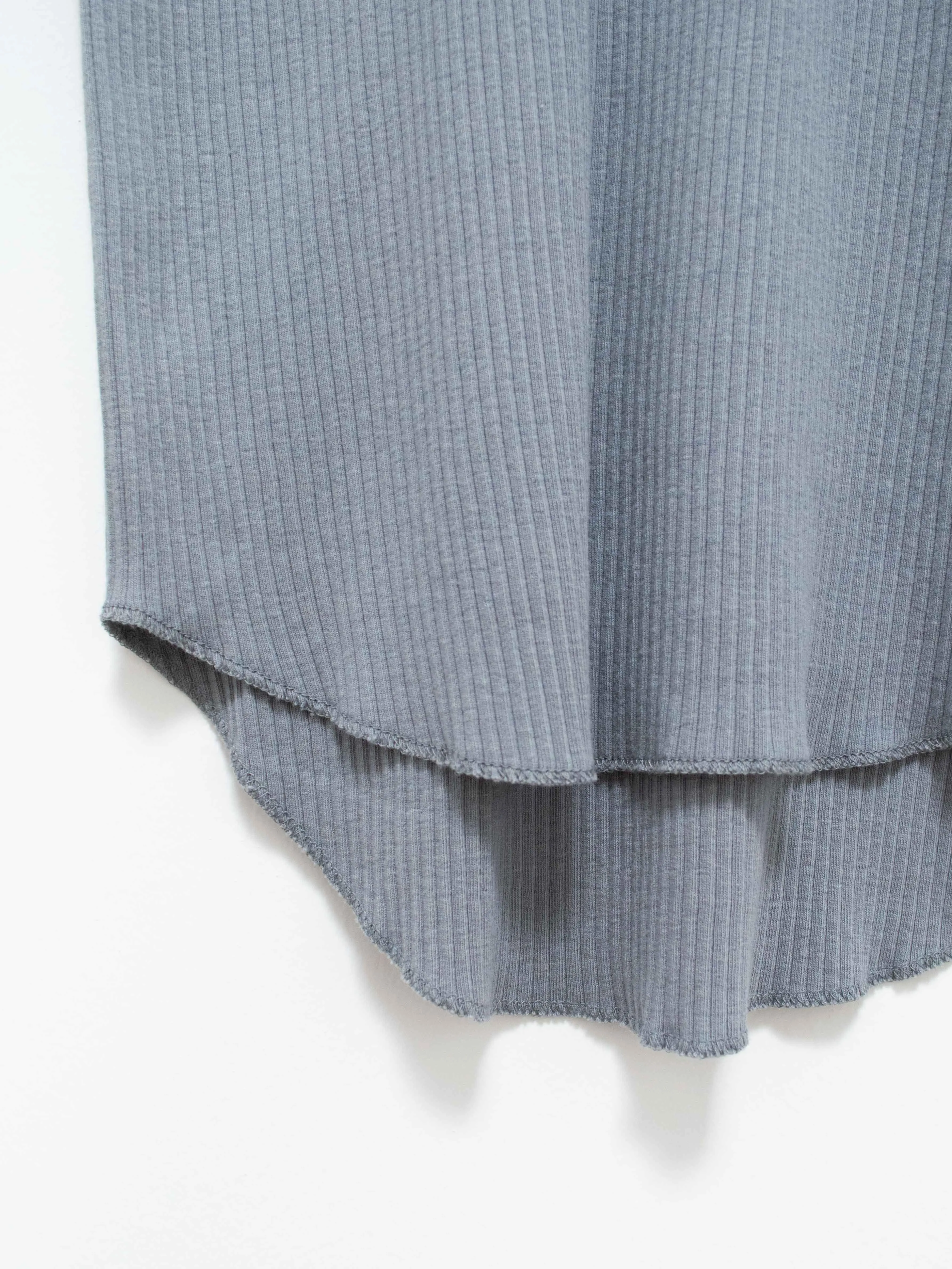 Cotton Silk Rib Turtleneck Tee - Gray Blue