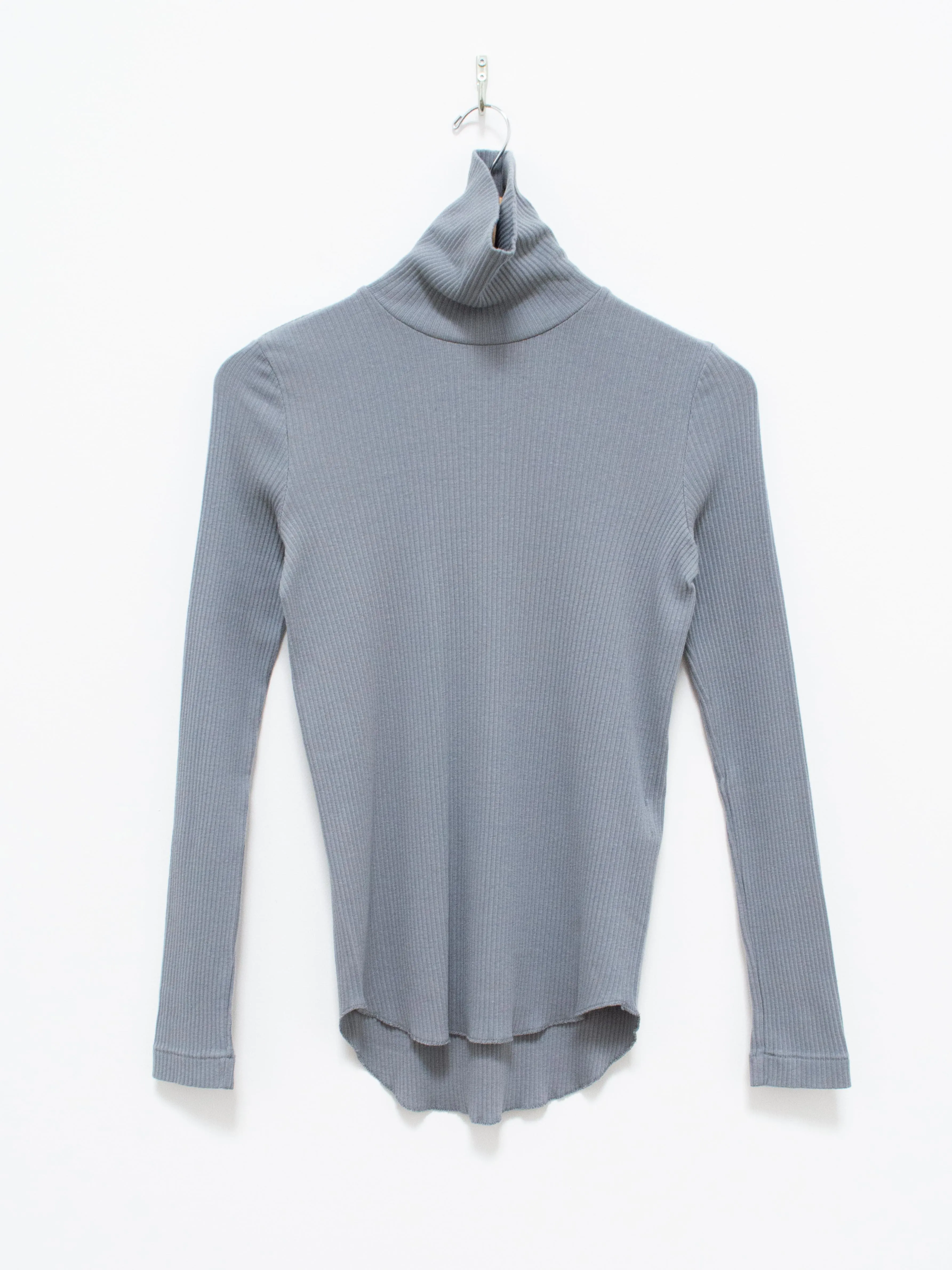 Cotton Silk Rib Turtleneck Tee - Gray Blue