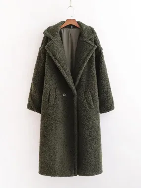Cozy Teddy Fur Lapel Women's Wool Blend Coat - Elegant Warmth