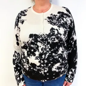 Cream Black Floral Cashmere Crew Neck Cardigan Extra Extra Large