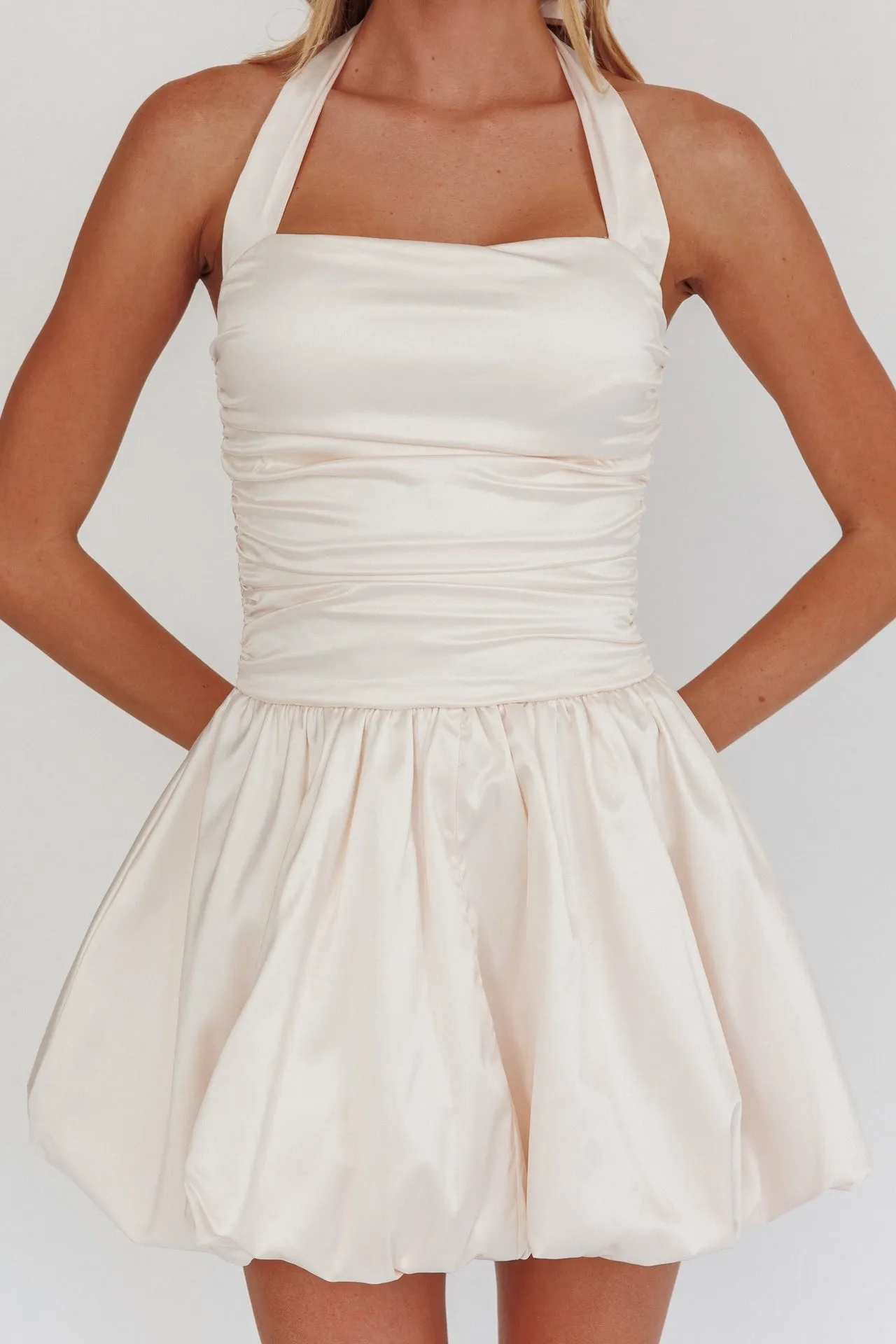 Cream Bubble Hem Dress