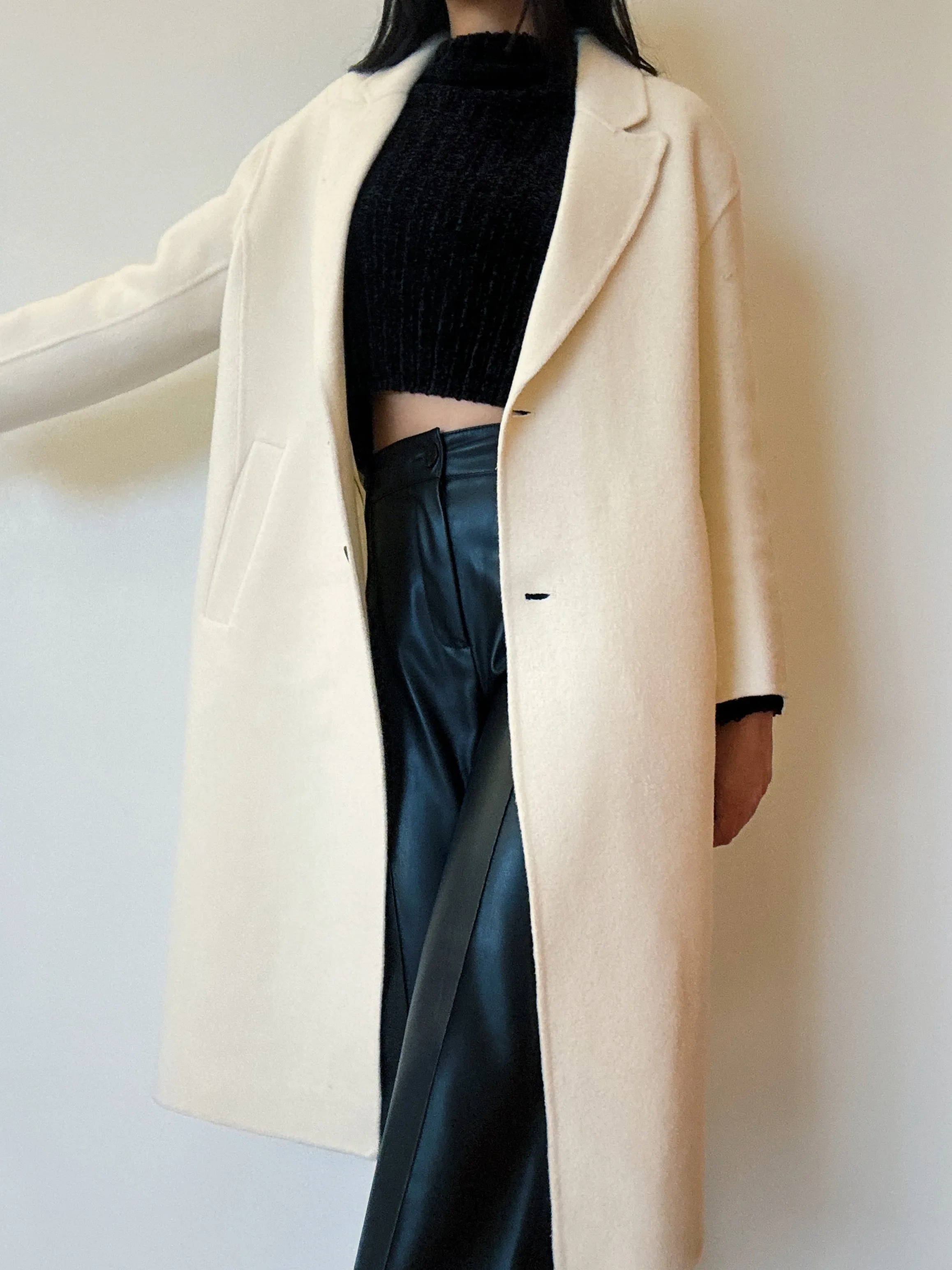 Cream Long Handmade Coat (Wool)