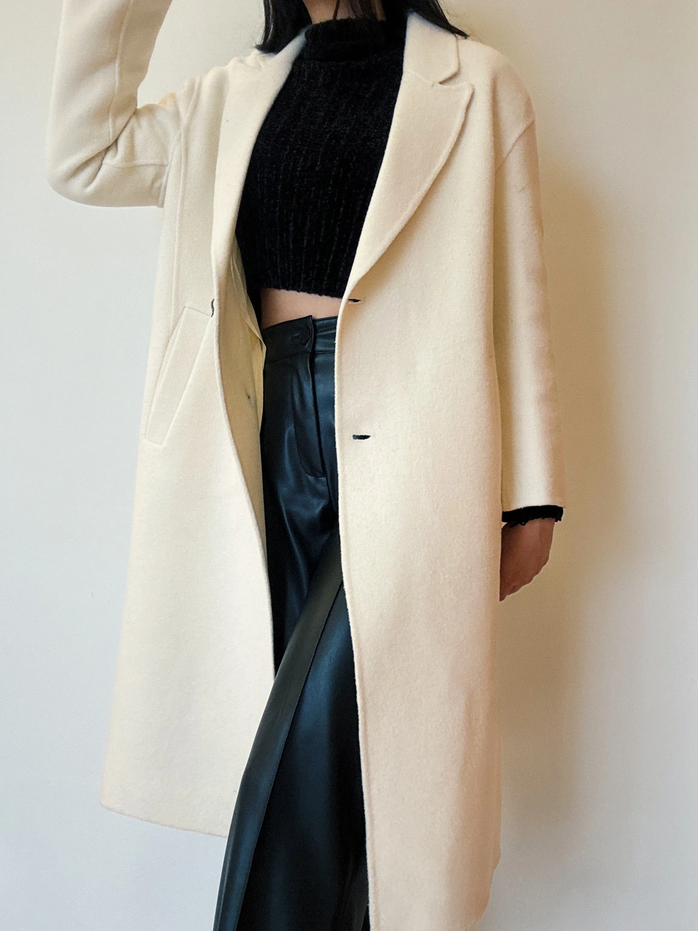 Cream Long Handmade Coat (Wool)