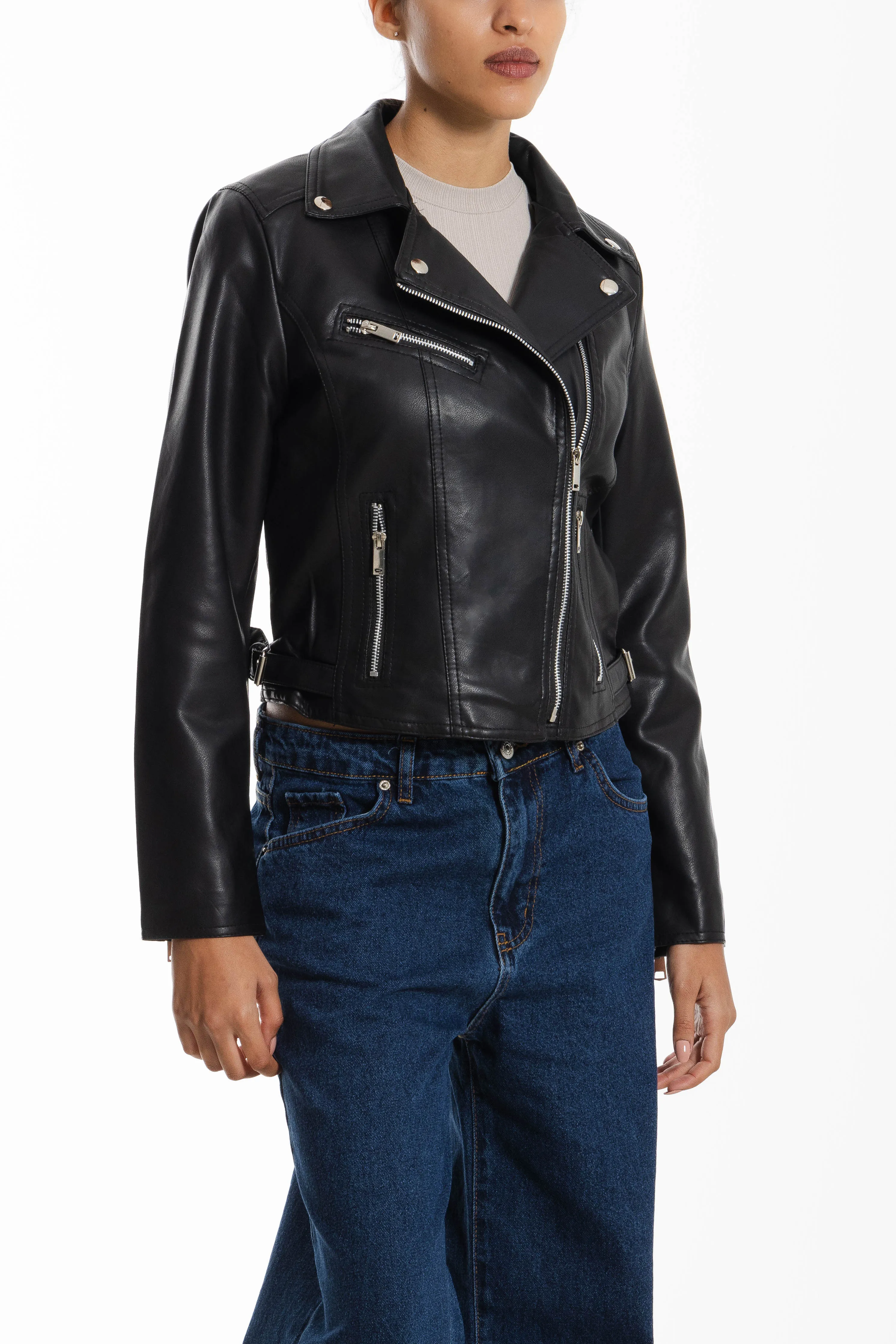 CROPPED LEATHER BIKER JACKET