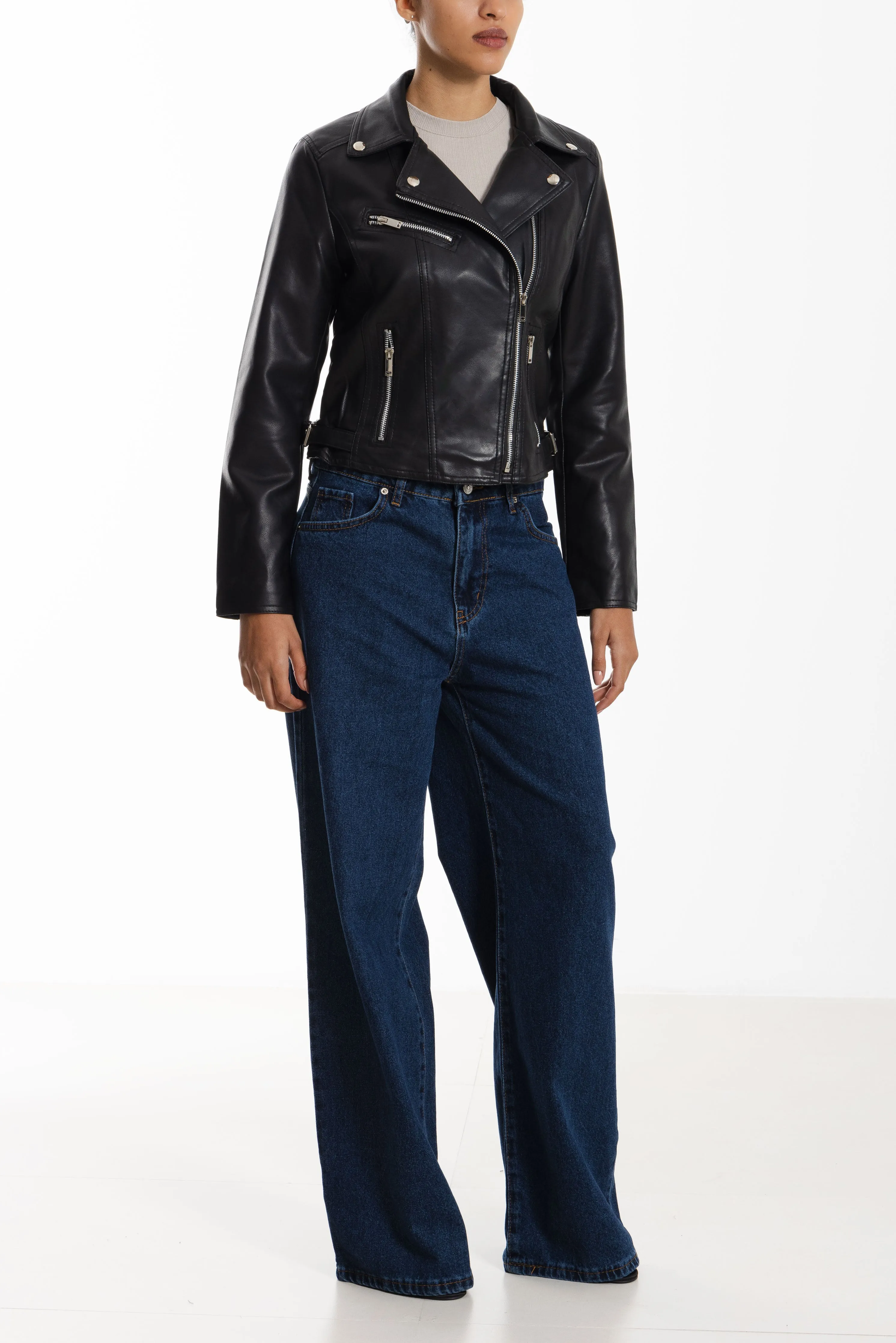CROPPED LEATHER BIKER JACKET