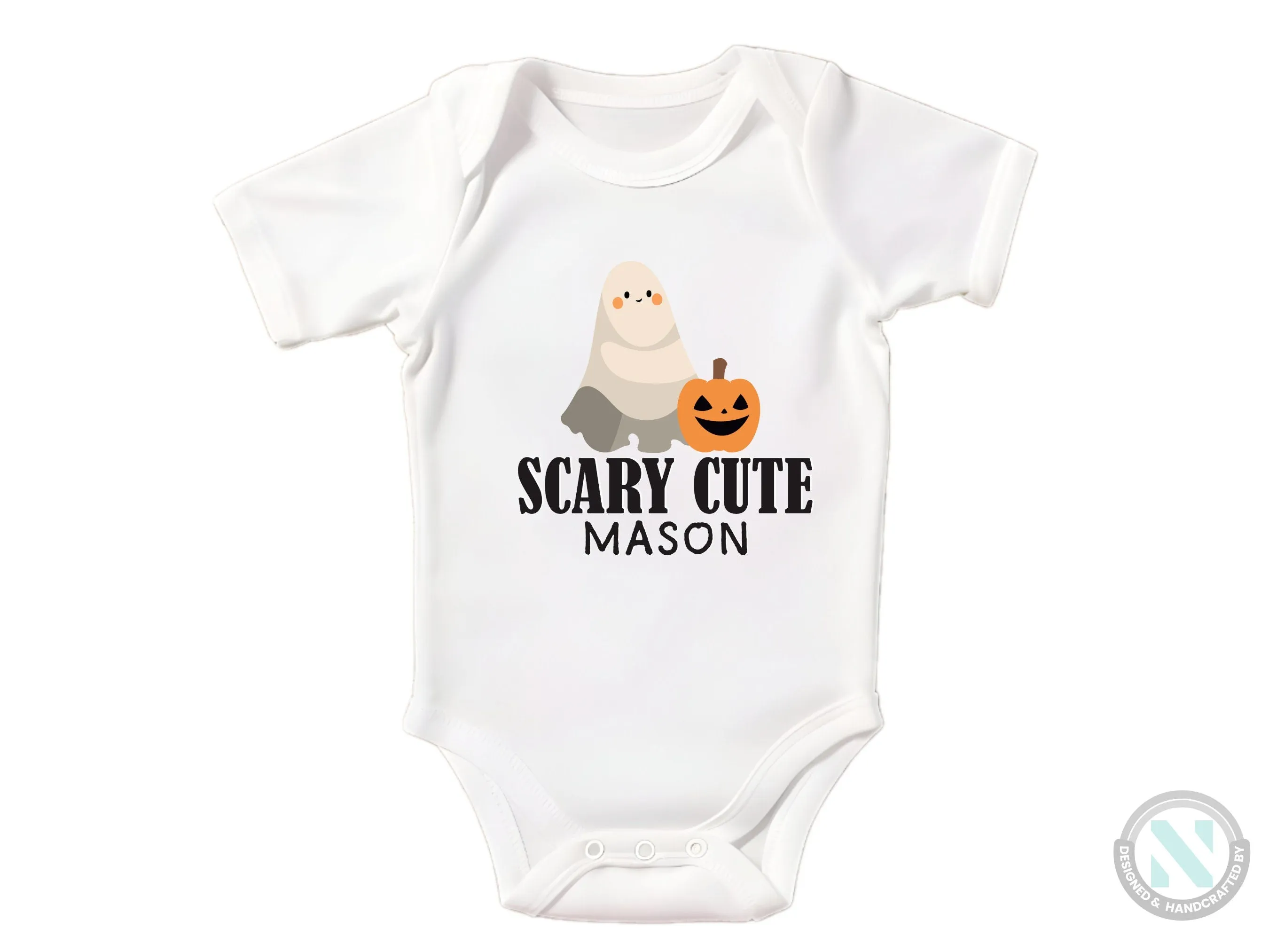 Custom Name Baby Bodysuit With text "Scary Cute" For 1st Halloween Party Celebrations