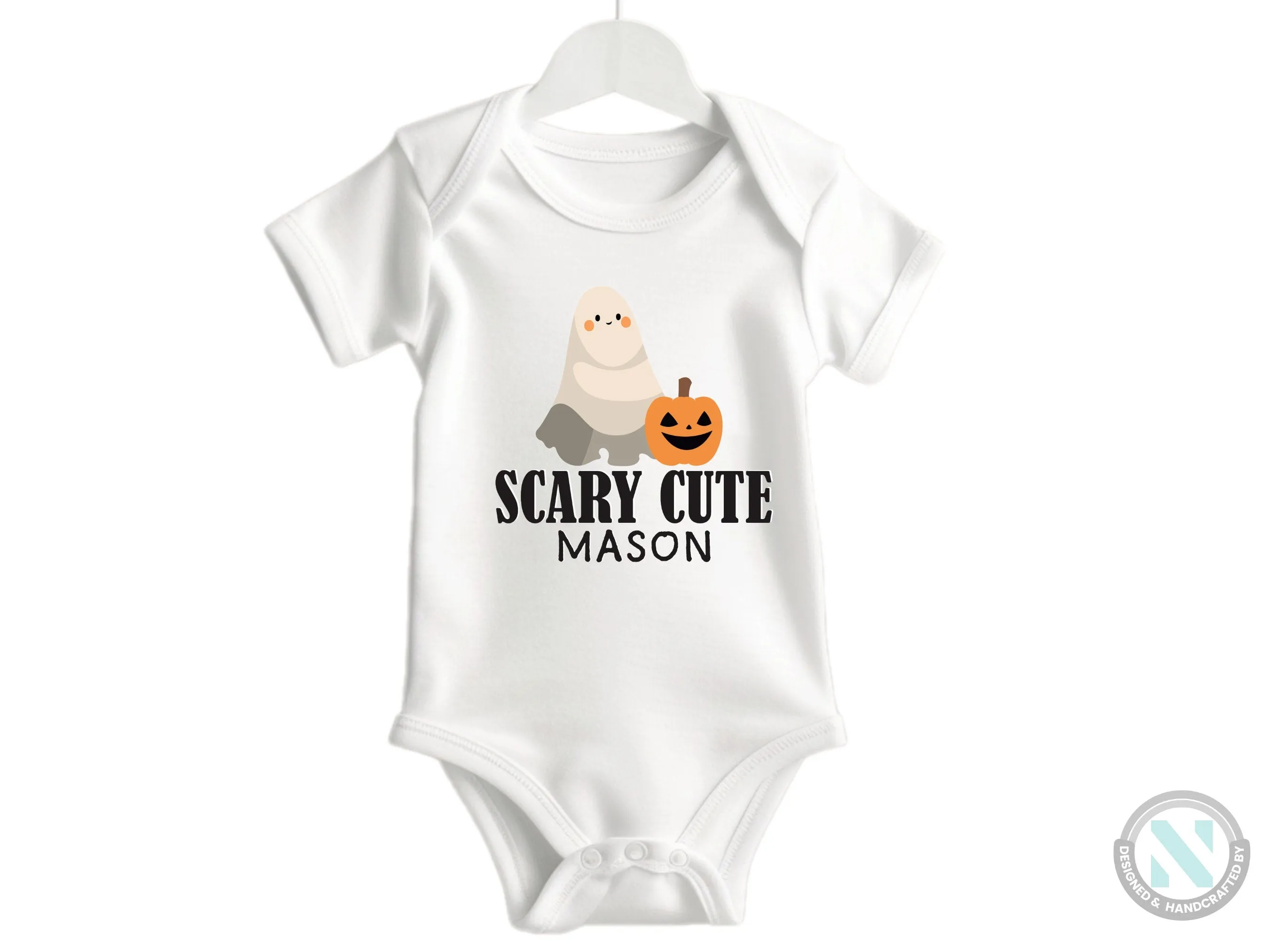 Custom Name Baby Bodysuit With text "Scary Cute" For 1st Halloween Party Celebrations