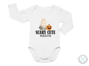 Custom Name Baby Bodysuit With text "Scary Cute" For 1st Halloween Party Celebrations
