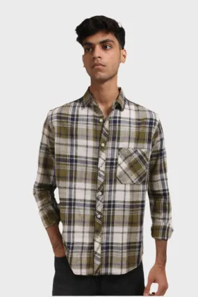 DARK GREEN CHECKS REGULAR FIT SHIRT