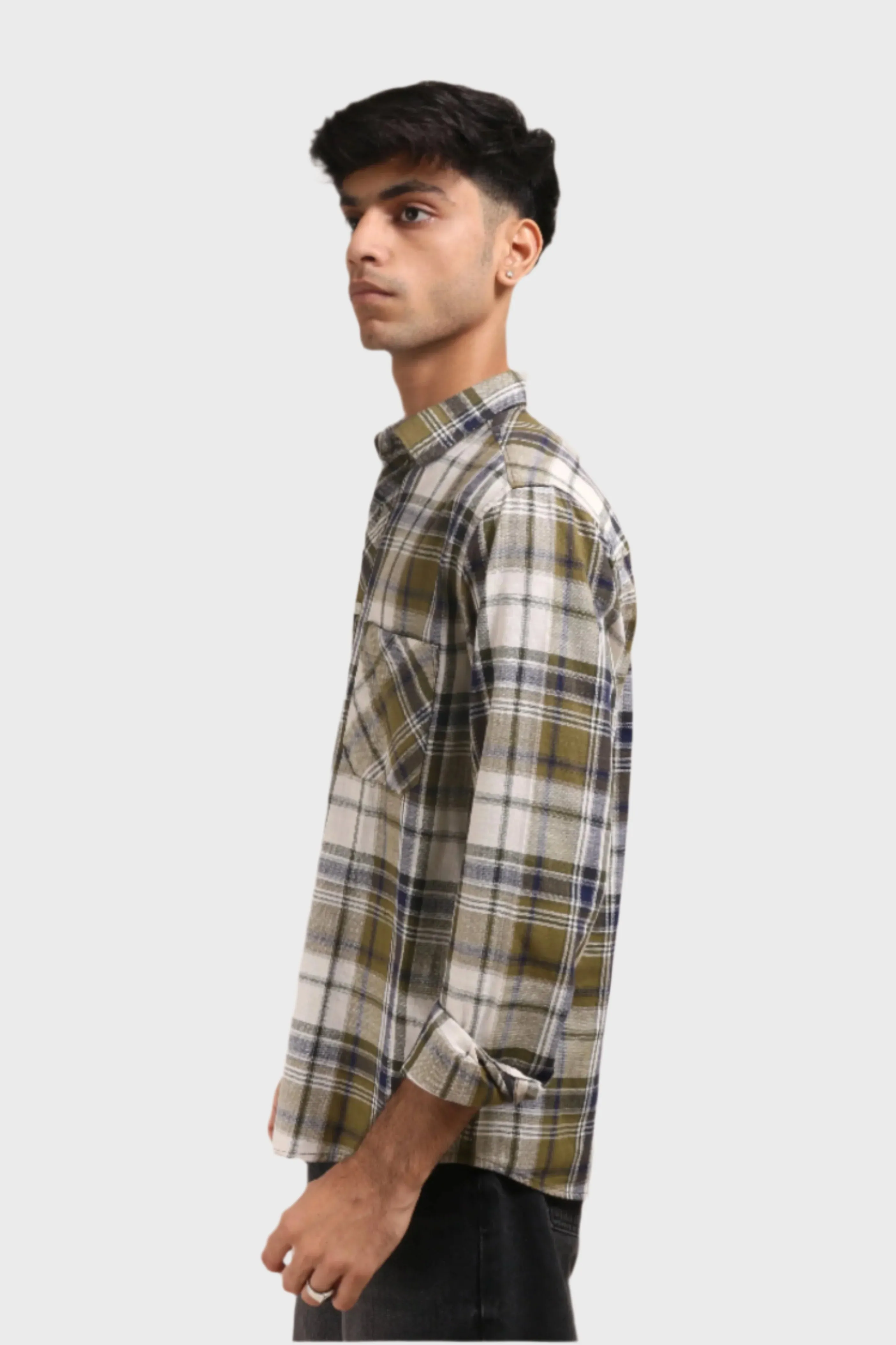DARK GREEN CHECKS REGULAR FIT SHIRT