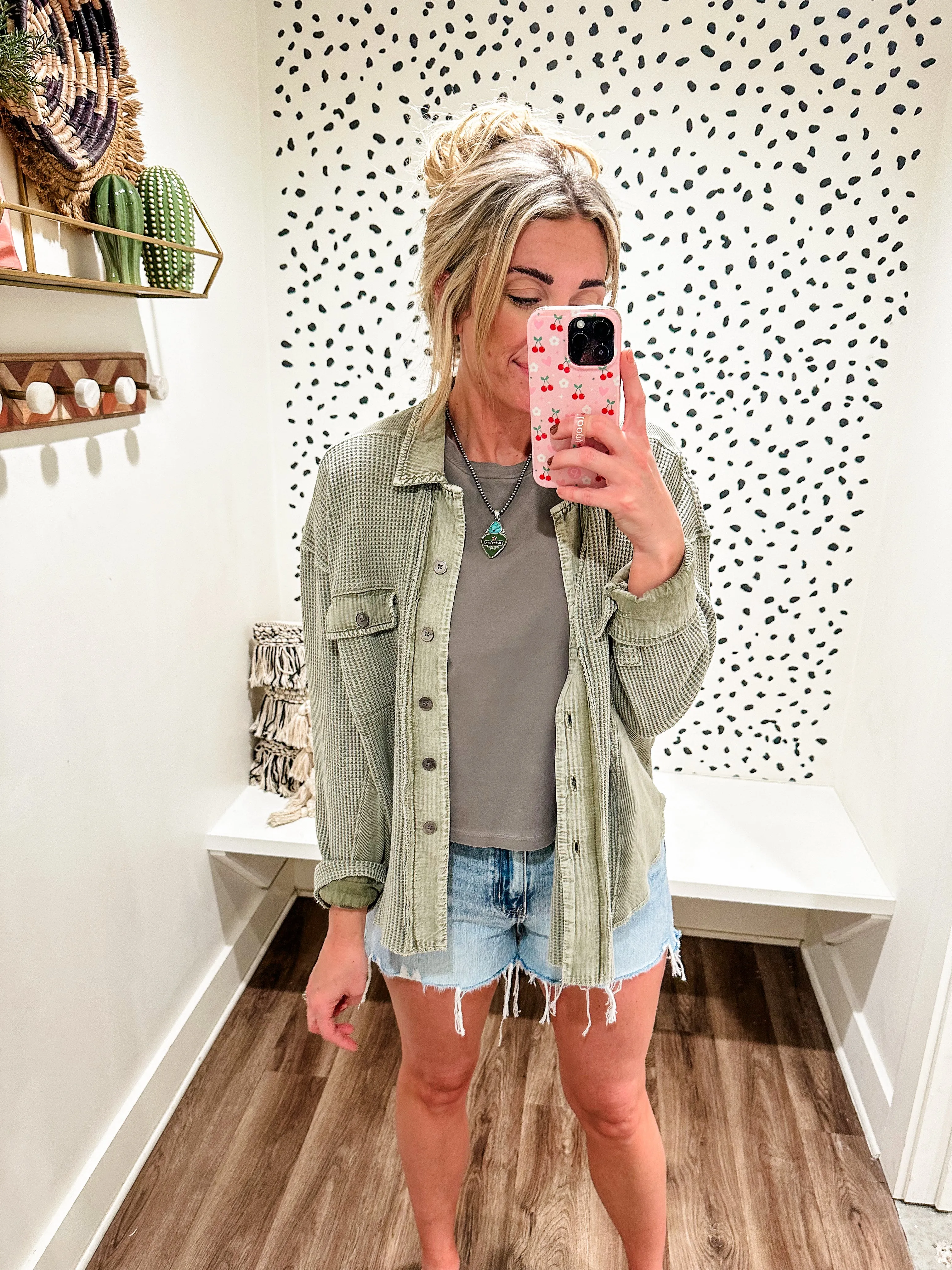 Dear John Foster Waffle Knit Button Down- Olive | FINAL SALE