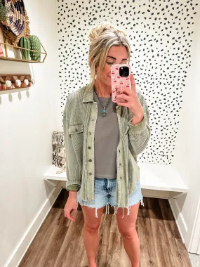 Dear John Foster Waffle Knit Button Down- Olive | FINAL SALE