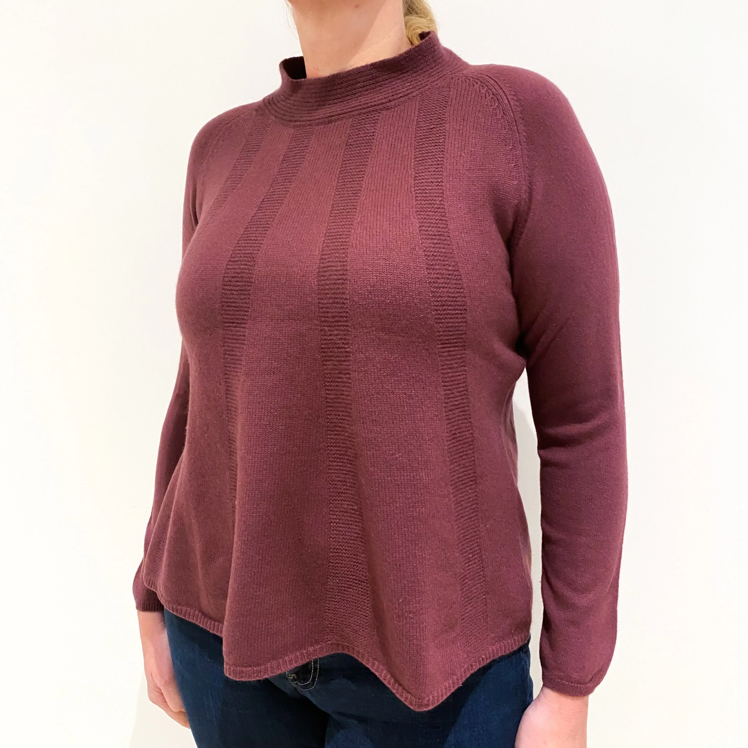 Deep Heather Pink Cashmere Turtle Neck Jumper Large