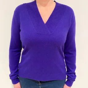 Deep Pansy Purple Cashmere V-Neck Jumper Large