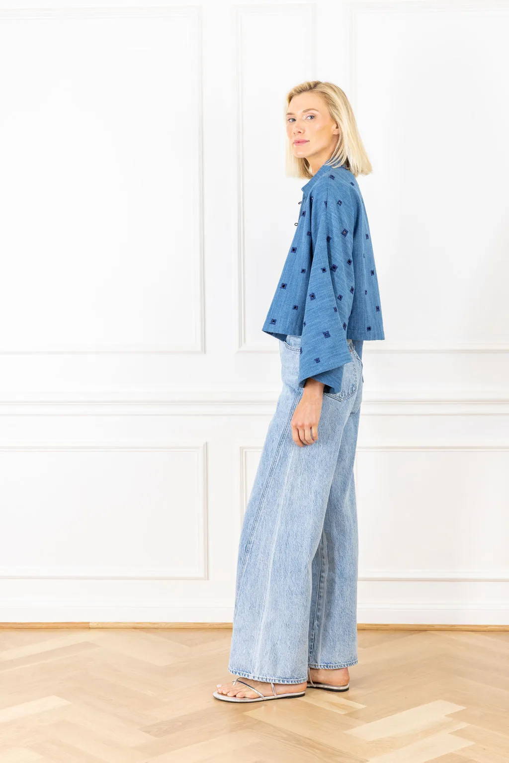 Denim Eyelet Cropped Jacket