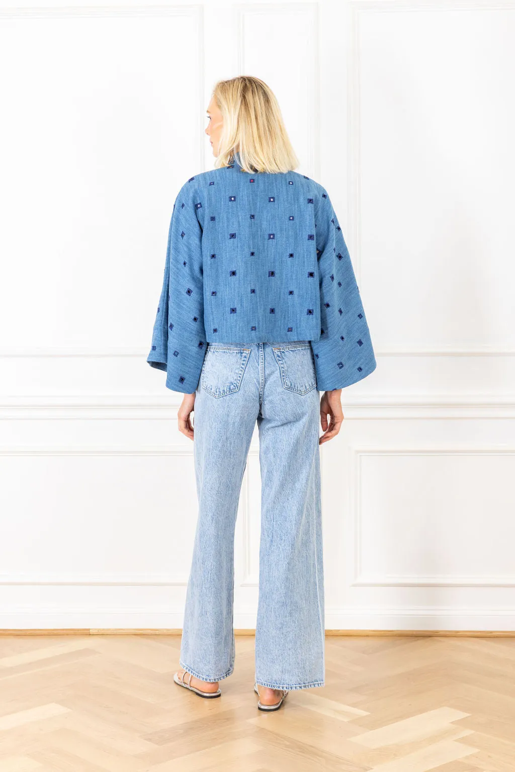 Denim Eyelet Cropped Jacket