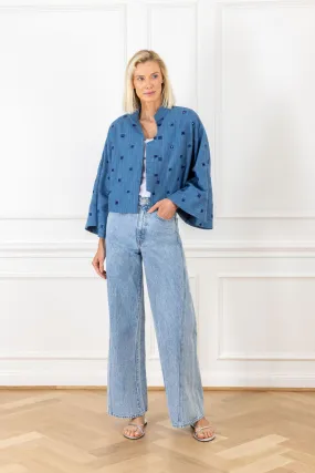 Denim Eyelet Cropped Jacket