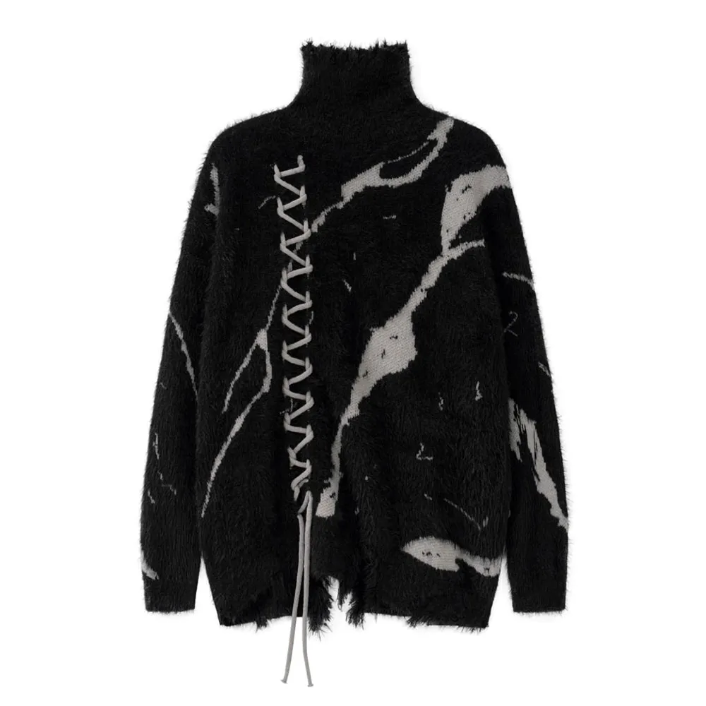 Distressed Turtleneck Long Sweater
