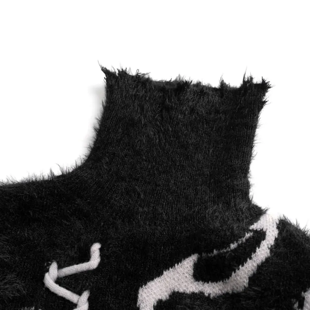 Distressed Turtleneck Long Sweater