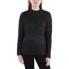 Donna Karan Womens Ribbed Knit Metallic Mock Turtleneck Sweater