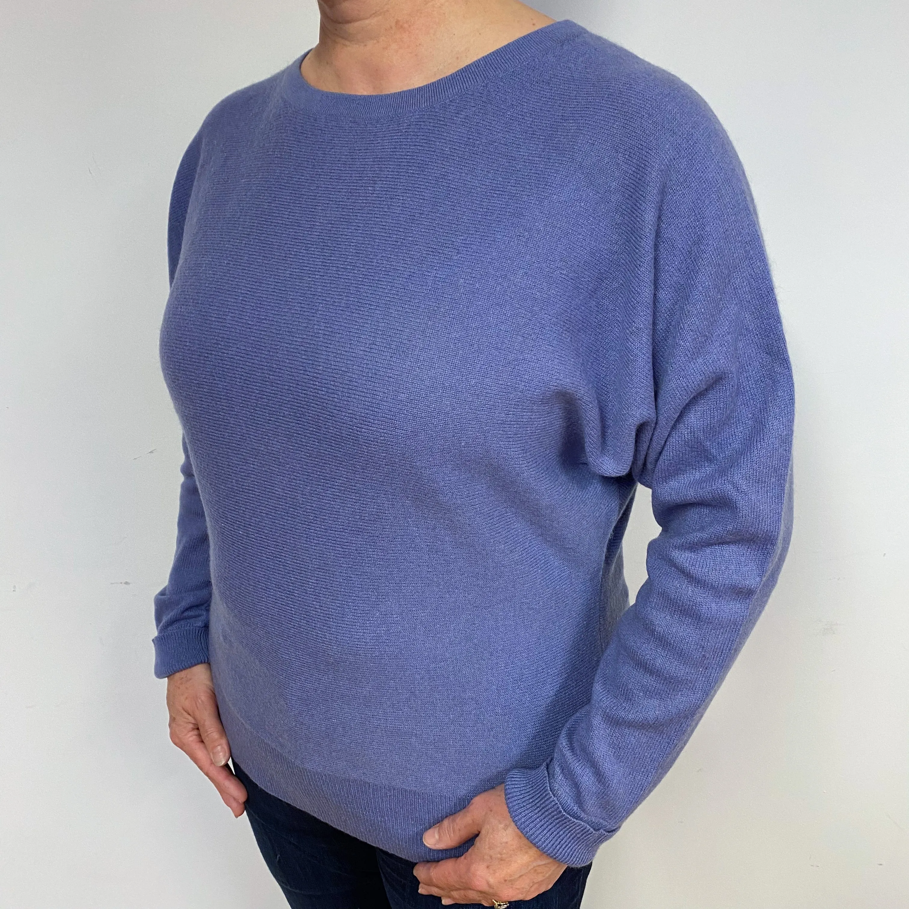 Dusky Purple Batwing Cashmere Crew Neck Jumper Large