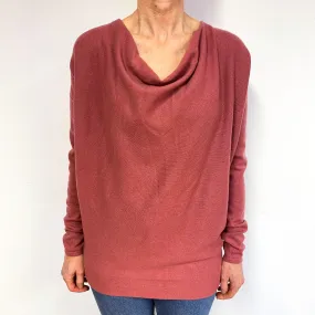 Dusky Rose Pink Cashmere Slouchy Neck Jumper Medium