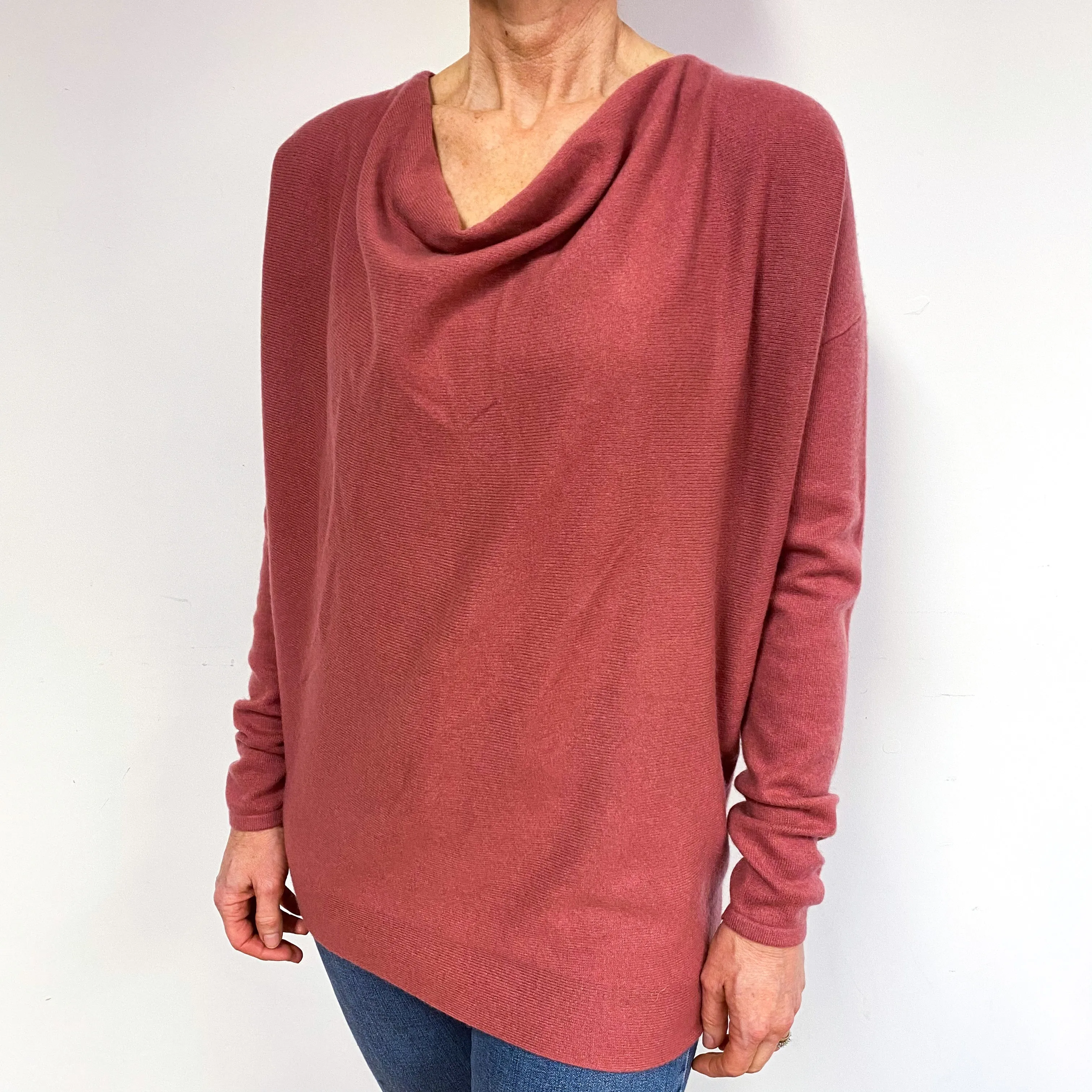 Dusky Rose Pink Cashmere Slouchy Neck Jumper Medium