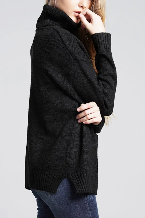 elveswallet Casual Knit High Neck Loose Sweater - Gray