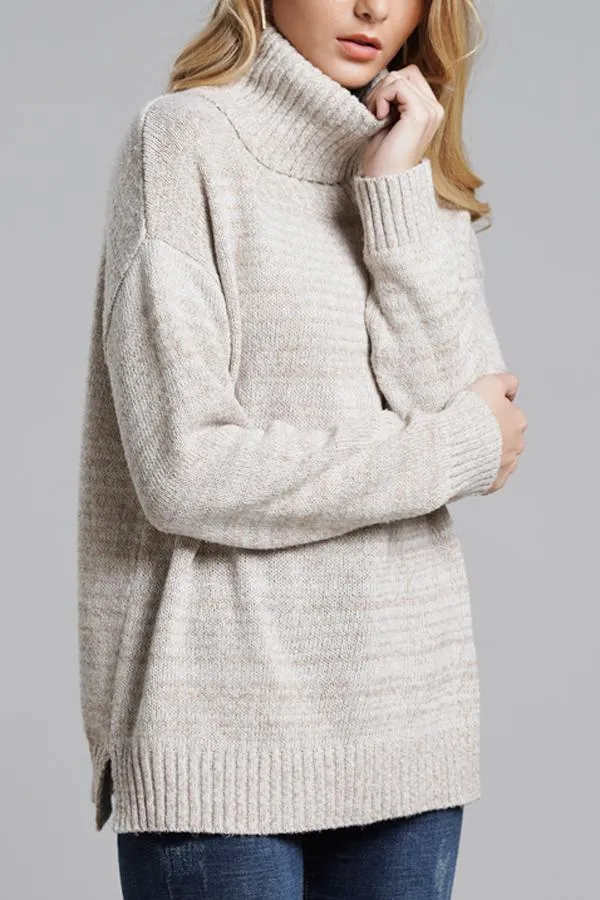 elveswallet Casual Knit High Neck Loose Sweater - Gray