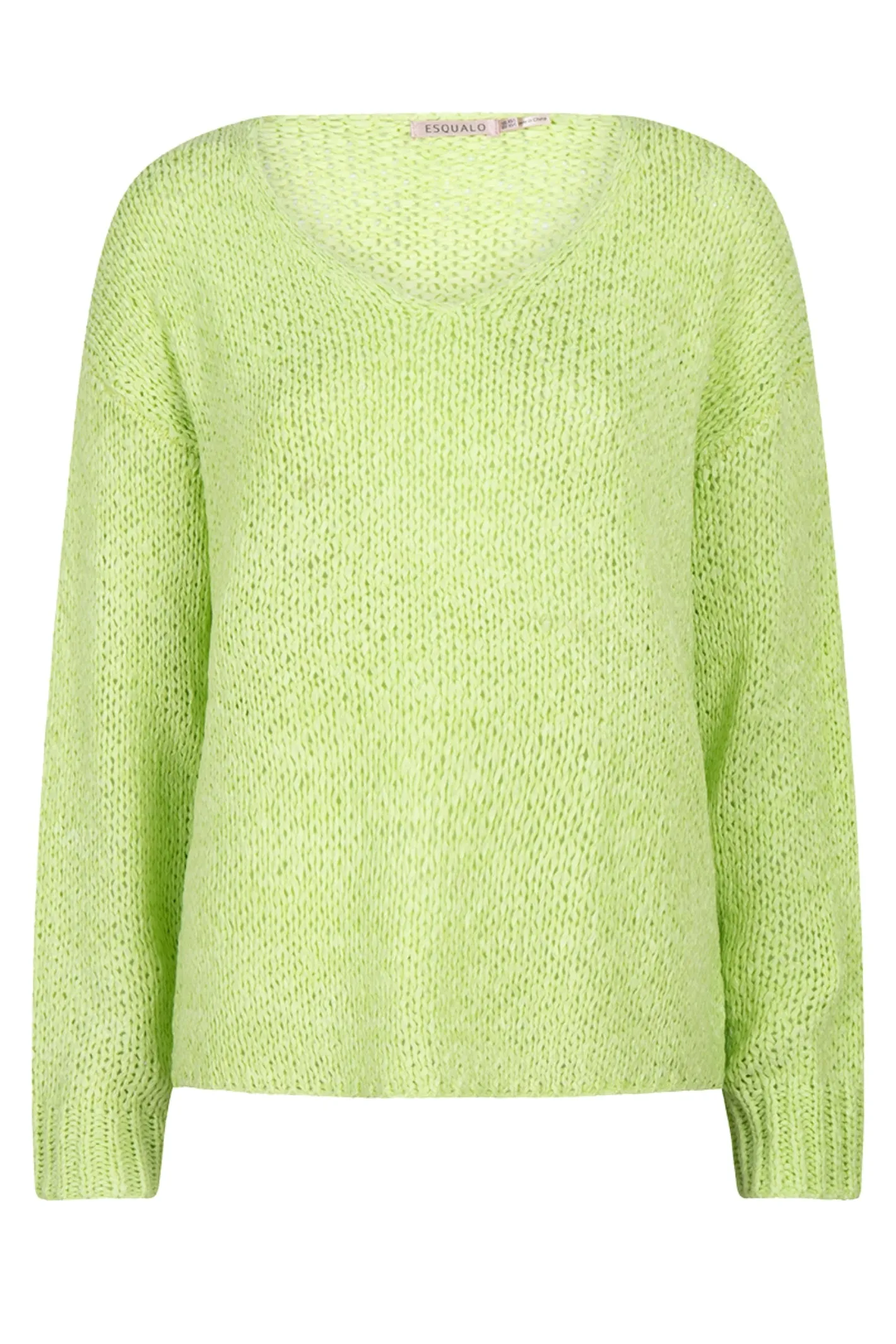 EsQualo 02023 V-neck Tape Yarn Sweater in Apple Green