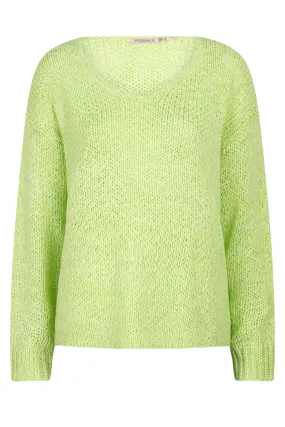 EsQualo 02023 V-neck Tape Yarn Sweater in Apple Green