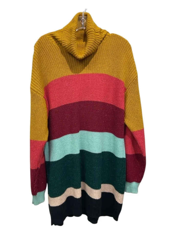 Farm Rio Size M Multi Cotton & Acrylic Metallic Thread Turtleneck Mini Dress