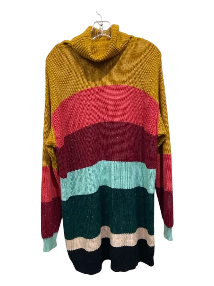 Farm Rio Size M Multi Cotton & Acrylic Metallic Thread Turtleneck Mini Dress