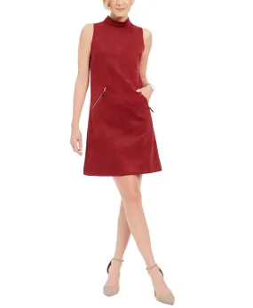 Faux-Suede Mock-Neck Sheath Dress
