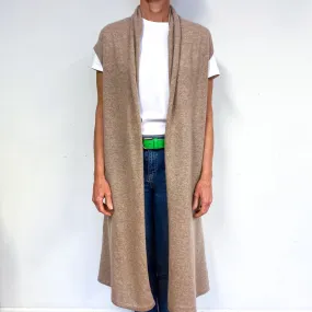 Fudge Brown Sleeveless Cashmere Edge to Edge Cardigan Medium