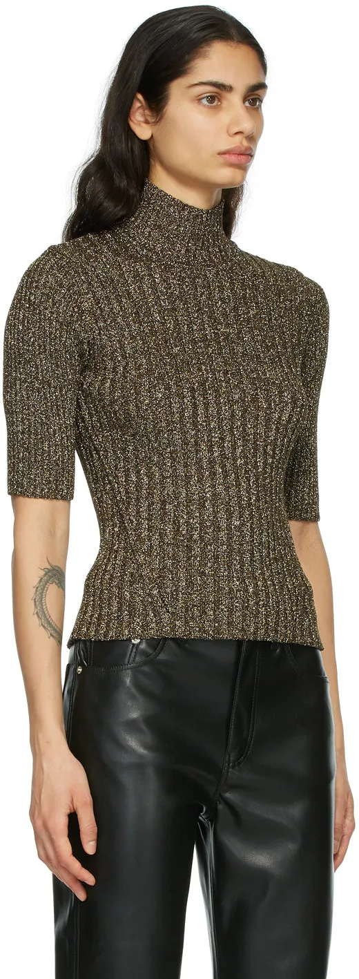 GANNI Gold Glitter Knit Turtleneck