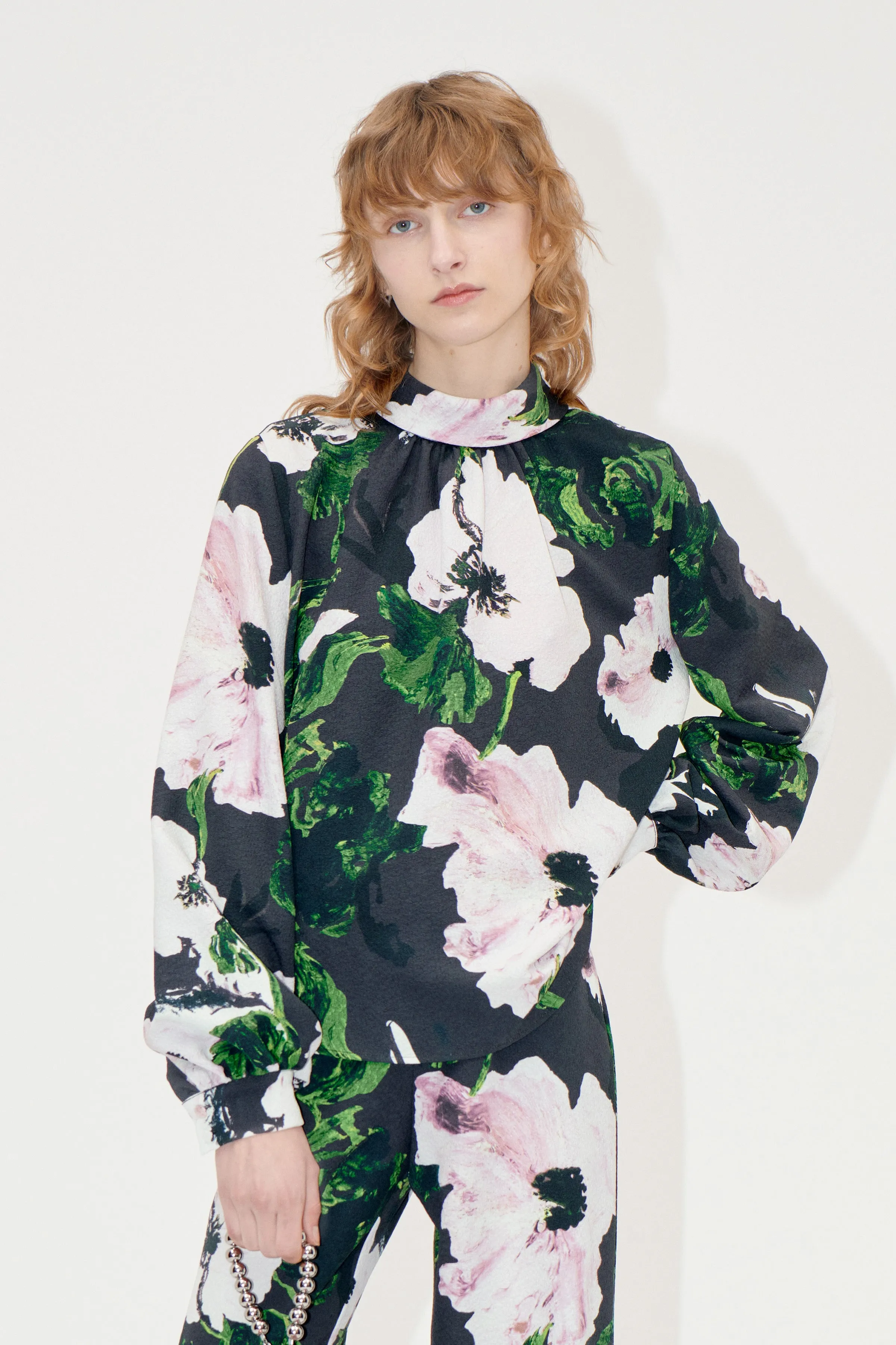 Gathered Long Sleeve Top - Umber Windflower