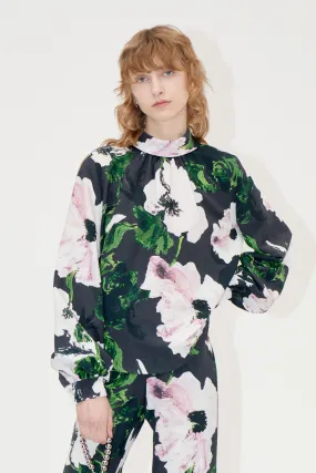 Gathered Long Sleeve Top - Umber Windflower
