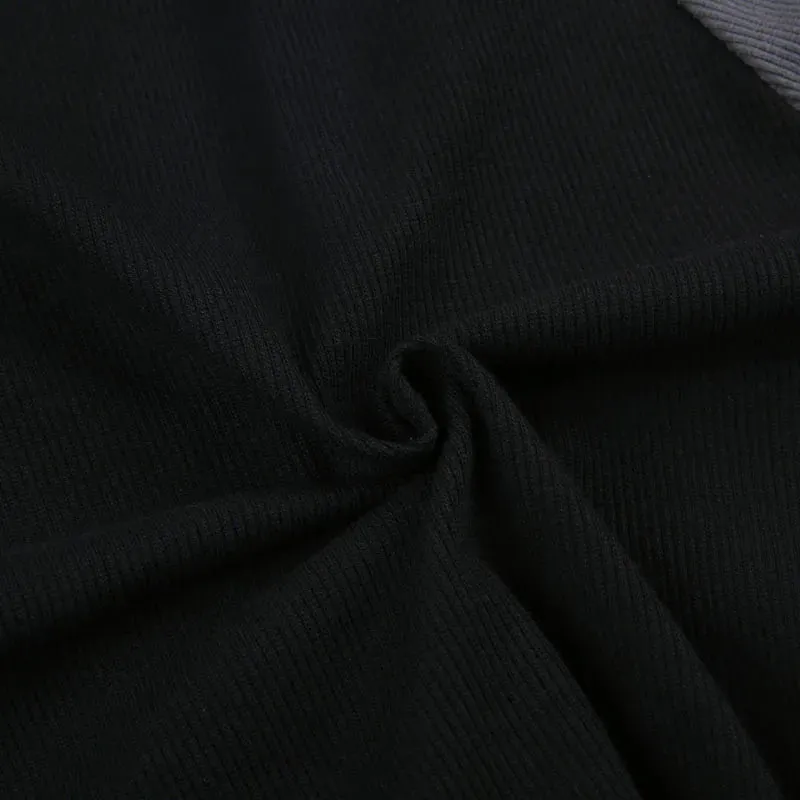 Gray And Black Knit Ribbed Patchwork Turtleneck Whatever Front Zip-Up Crop Long Sleeve