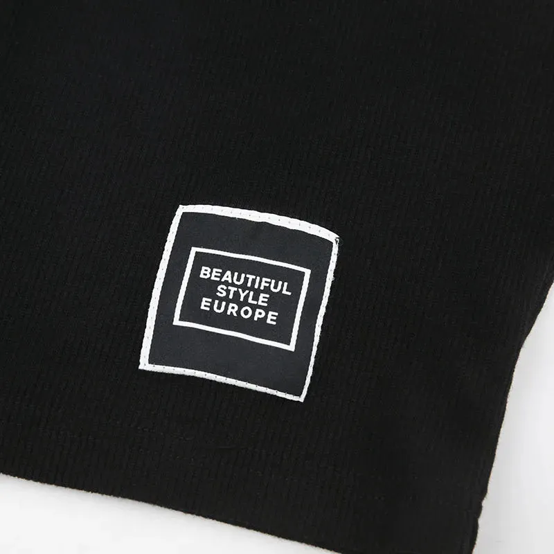 Gray And Black Knit Ribbed Patchwork Turtleneck Whatever Front Zip-Up Crop Long Sleeve