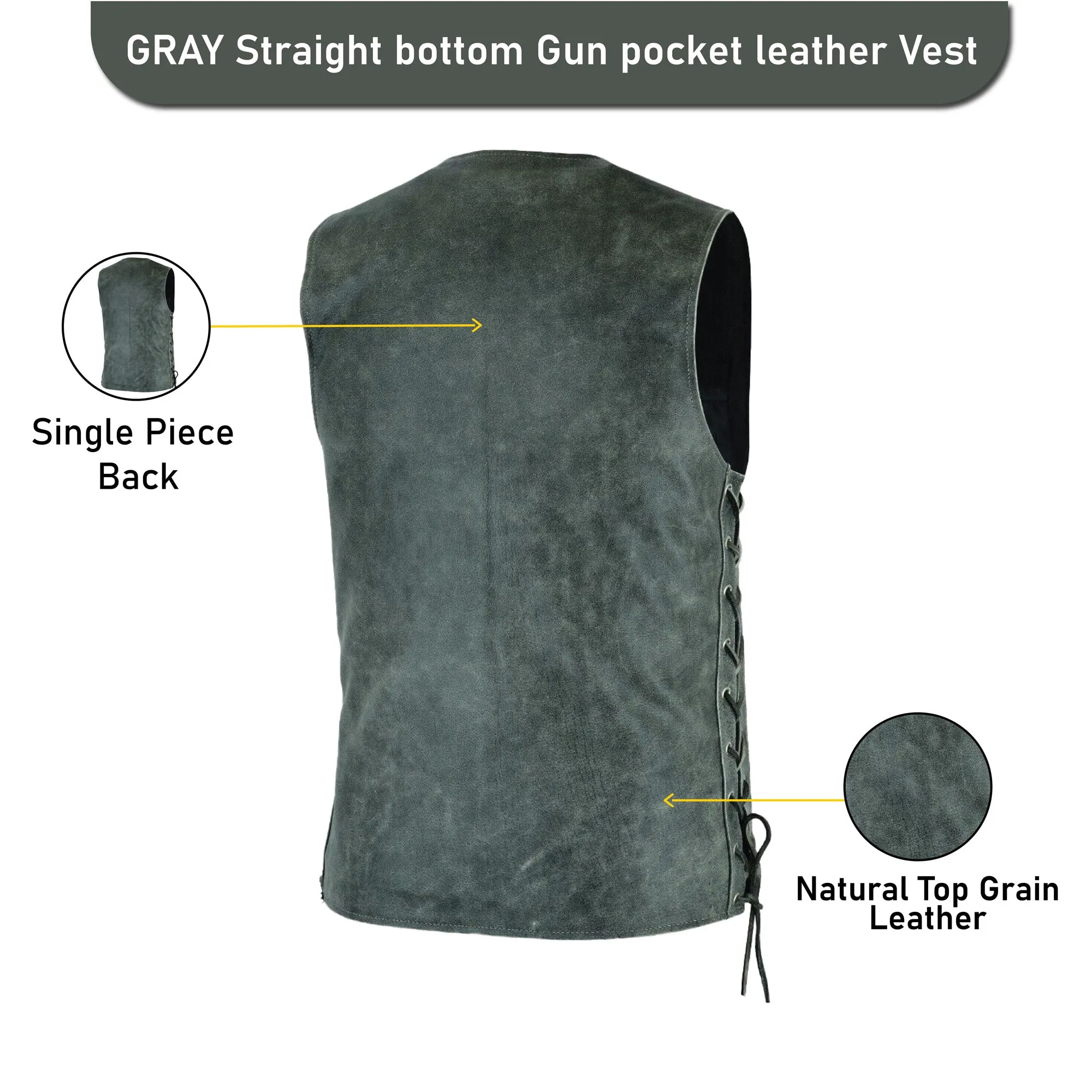 GRAY Straight bottom Gun pocket leather vest
