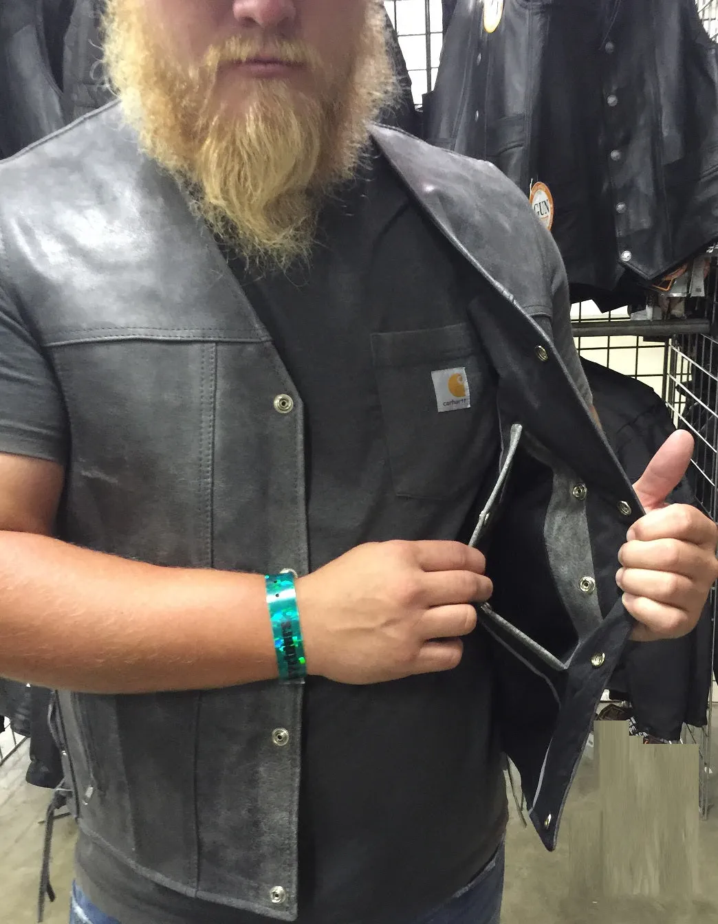 GRAY Straight bottom Gun pocket leather vest